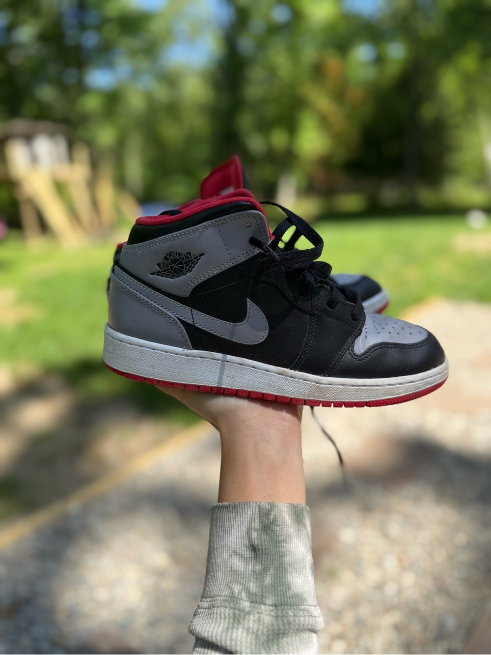 Jordan Kids High-Top Sneakers in Black, Gray & Red